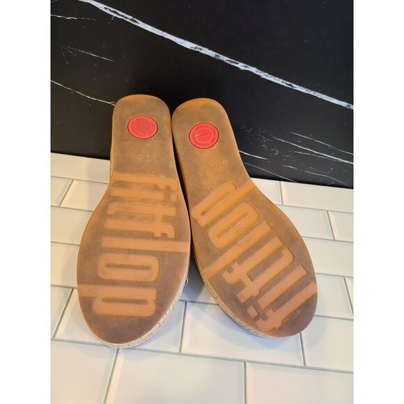 FitFlop Eloise Slides Sandals Women Stone Beige Leather Cork Wrap Wedge 9US EUC - Picture 12 of 16